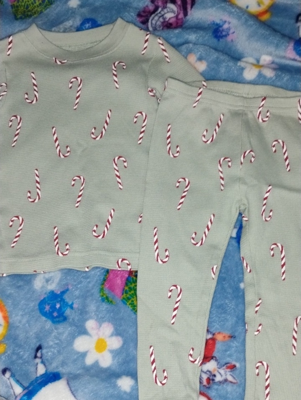 Carter's Sage Green Candy Cane Print Kids Pajama Set - Cotton